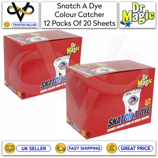 12 x Dr Magic Snatch A Dye Avoids Colour Runs In Mixed Washes (240 SHEETS)