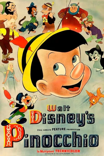 Poster Manifesto Locandina Cinema d'Epoca Stampa Vintage Walt Disney Pinocchio
