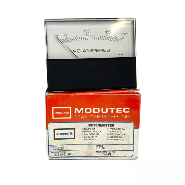 Modutec 3SAAC20 Vu Pannello Metro 0-20AMPS AC Ampere Leggere Fuori Spessore USA