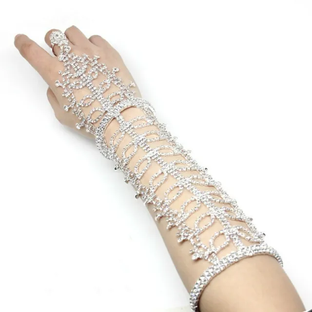 A Pair Of Crystal Arm Wrist Gloves Women Wedding Bride Bridal Party Pageant
