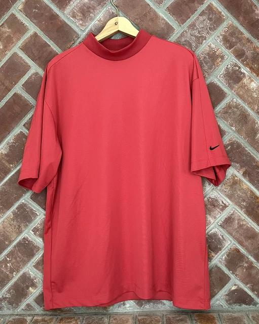 Vtg Nike Golf Dri Fit Shirt Mens XL Tiger Woods RED Short Sleeve Mock Neck