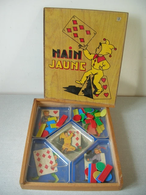 JEU DU NAIN Jaune ancien en bois + jetons + jeu 54 cartes EUR 14,00 - FR
