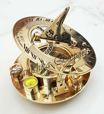 Antique Style Sundial 3" Pocket Compass F. L.West Nautical Brass Sundial Compass