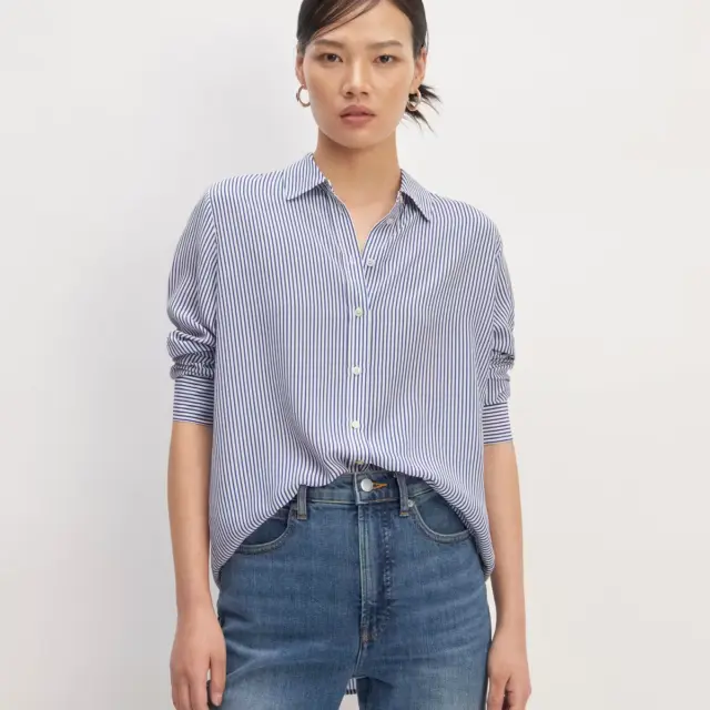 Everlane Shirt Womens Size 0 Washable Clean Silk Relaxed Button Long Sleeve NWT