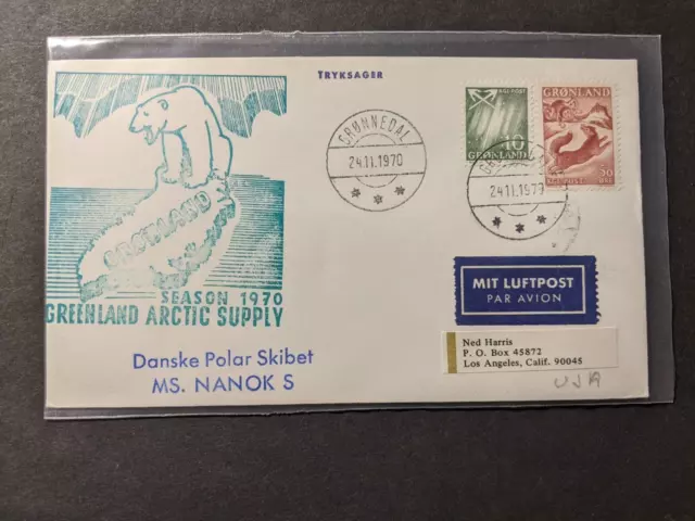 Ship MS NANOK S Naval Cover 1970 GREENLAND POLAR BEAR Cachet ARCTIC