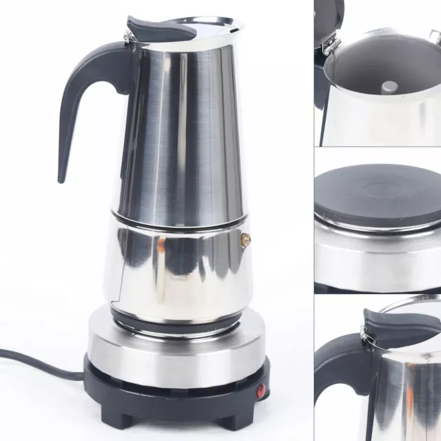 9-Cup Espresso Maker Moka Pot Coffee Infusing w/Electric Stove Stainless 450ml