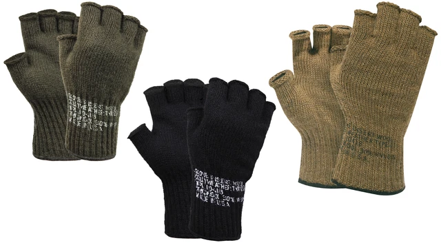 Mens & Womens Fingertip-Less Wool Cell Phone Use Gloves - Black, Green, Brown
