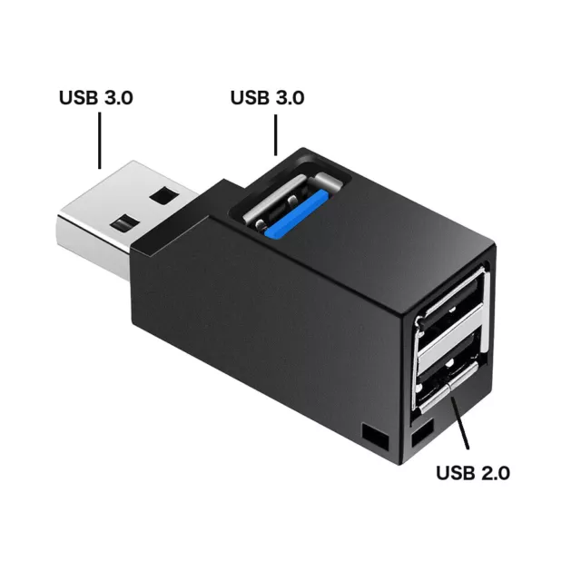 Mini USB 3.0 2.0 HUB 3 Port Verteiler Adapter für PC Laptop Macbook Notebook UH1