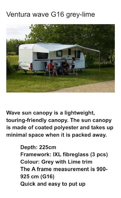 Isabella  / Ventura Wave Caravan Sun Canopy (Size G16 (900-925cm)