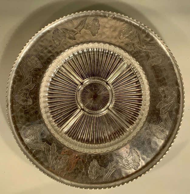 Farberware Floral Platter with Inset Glass 5-part Divided Relish Tray Wrought