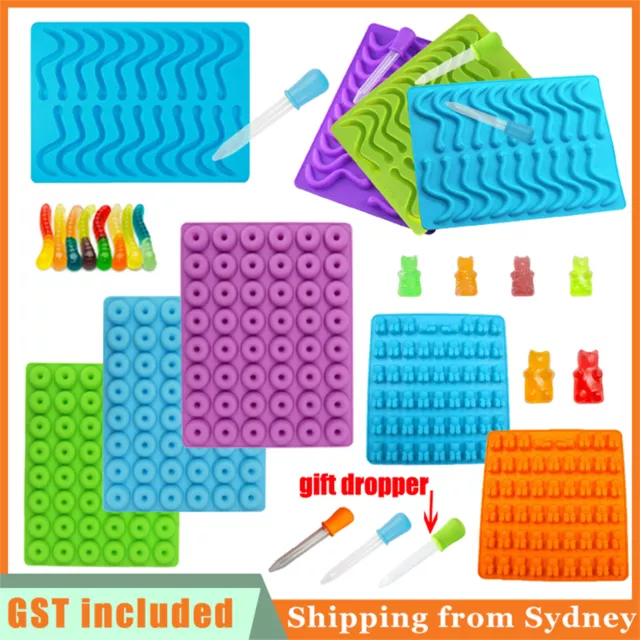 20/53 Cavity Silicone Gummy Snake Worms Bear Mold Candy Jelly Mould With Dropper