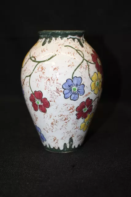 Vintage Hand Painted GOUDA HOLLAND Iris Floral 6.5" Flower Bud or Bouquet Vase 2