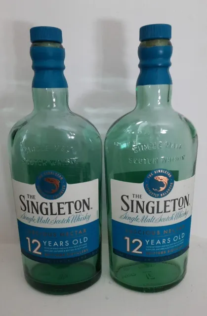 2x Singleton 12 Years Old Scotch Whiskey Leerflasche, Grünglas, 700ml, Deko