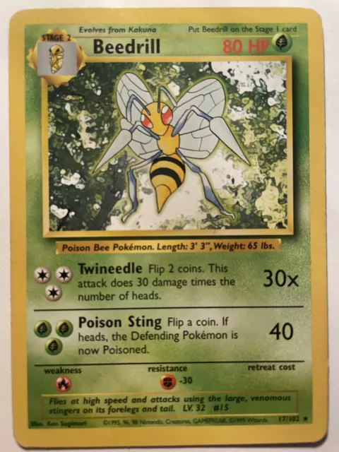 Beedrill 17/102 Rare Basis Set 1999 Pokemon