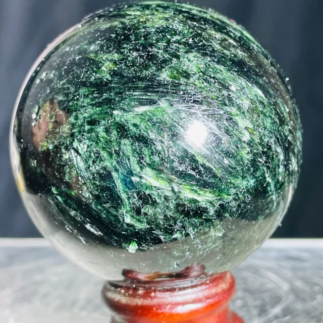 247g Natural Dark Green Tourmaline Gemstone Quartz Crystal Sphere Healing