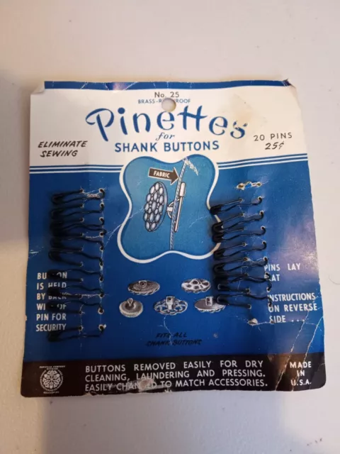 Tarjeta Vintage de 19 #25 Pinetes para Botones de Vástago-Negro-Oakville/Scovill Mfg