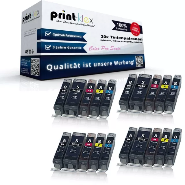 20x Printer Tintenpatronen für Canon Pixma IP 5200 PGI-5BK CLI - Color Pro Serie