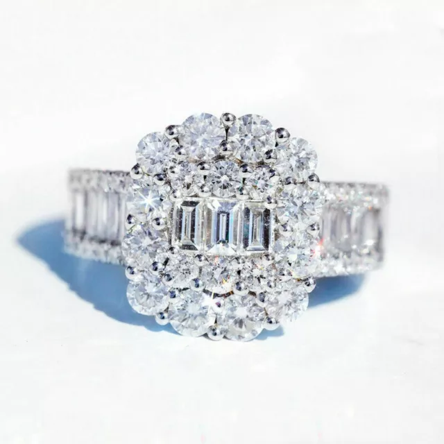 100% Argent Massif 2 CT Cluster Diamant Fiançailles Mariage Promesse Bague