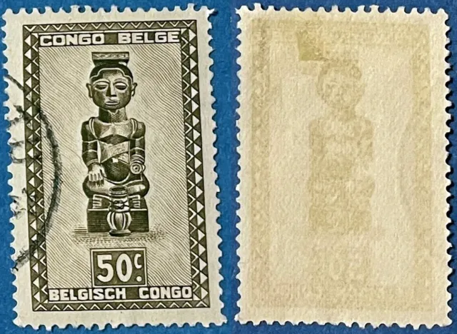 Belgian Congo 1948 50c Ndoha African Carving Sc-236 Brown Olive Used #Br9