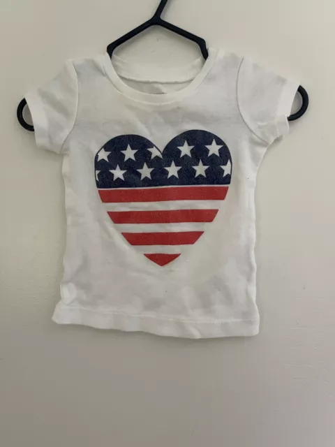 Carter’s Baby Girls Patriotic Glitter Heart Cotton Short Sleeve Shirt White 3 M