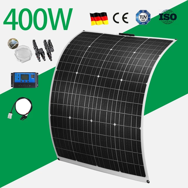 12V 400W FLEXIBLE Solar Panel Kit Caravan Camping Home Charging Battery ...
