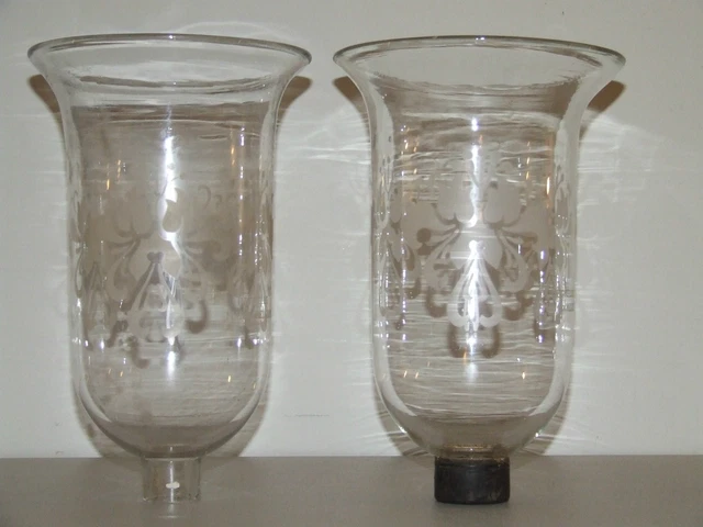 Antique 19th C.  Pair DEGRELLE Hand Blown Hurricane Lamp Shades Made in Belgium