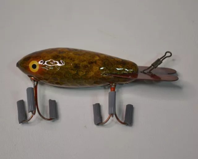 VINTAGE WOODEN BOMBER Lure With Cup Rigged Hardware Circa 1950s