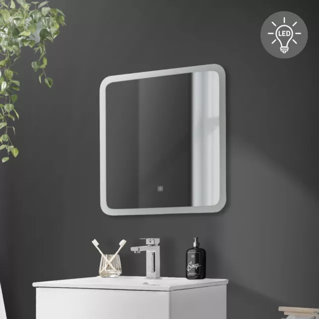 Miroir de salle de bain avec éclairage LED blanc et interrupteur tactile 60x60cm