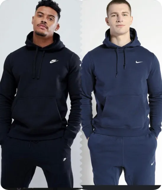 Mens Nike Club Logo Tracksuit Hoodie and Jogging Bottoms Set Black or Grey