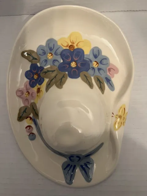 Vintage West Coast Pottery 1039-D Ceramic Hat With Flowers Wall Pocket Vase