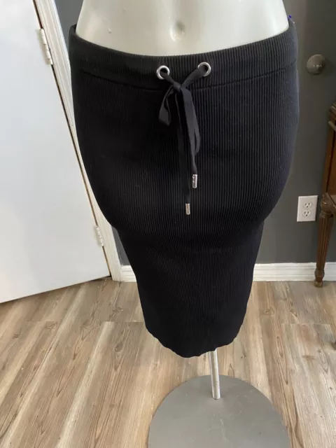 Michael Kors Collection Womens Ribbed Midi Skirt Black Size Small