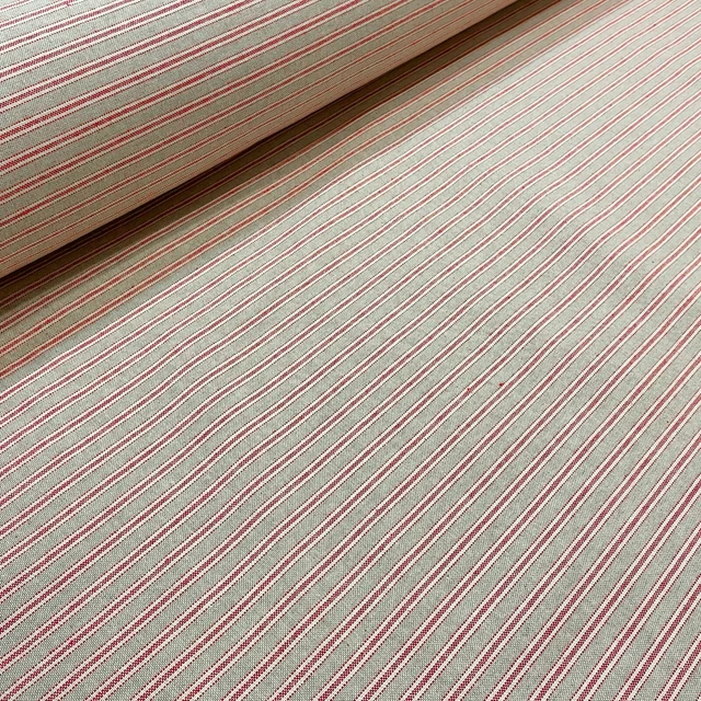 Yale Zeckenstreifen Leinenstoff in rot | doppelte Breite 280cm breit | Vorhänge