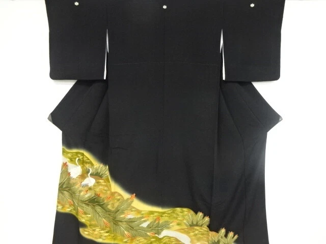 36622# Japanese Kimono / Antique Tomesode / Embroidery / Crane & Pine
