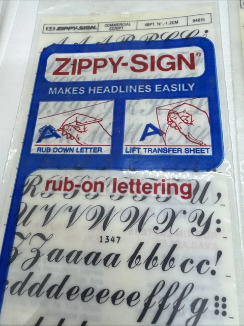 VINTAGE SET OF 3 1982 ZIPPY-SIGN Run On Lettering Commercial Script ...