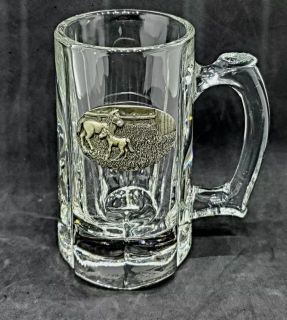 Vintage Horse Foal Beer Mug Glass Pewter Libbey Glass 10 Oz. Pres Star Canada