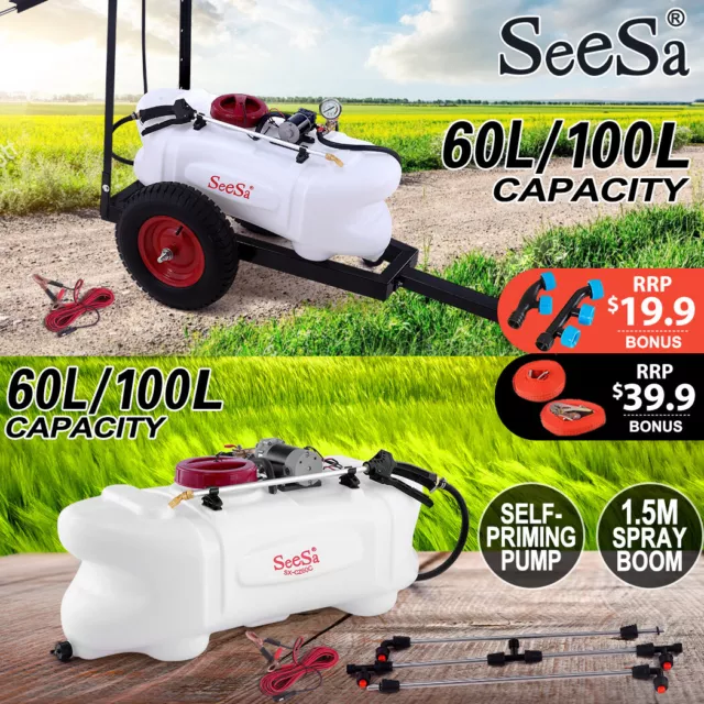 SeeSa Weed Sprayer 60/100L Spot Sprayer ATV Trailer Garden Spray 1.5M Boom Tank