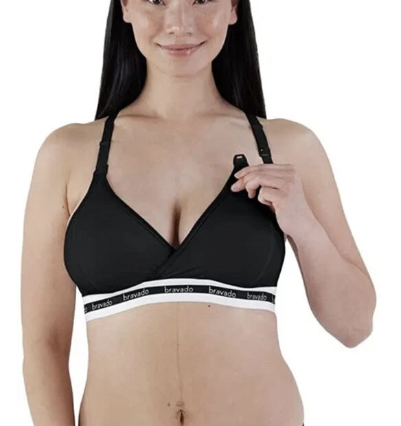 NEW BRAVADO! DESIGNS Original Nursing Maternity Bra SOFT COTTON BLACK SZ LARGE