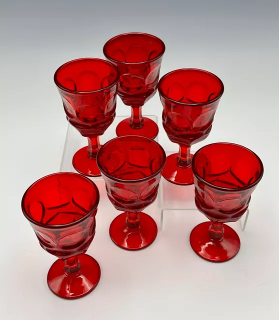 6 Fostoria Argus Ruby Red Small Wine Glasses Henry Ford 1964-1982 Stem 2770 2