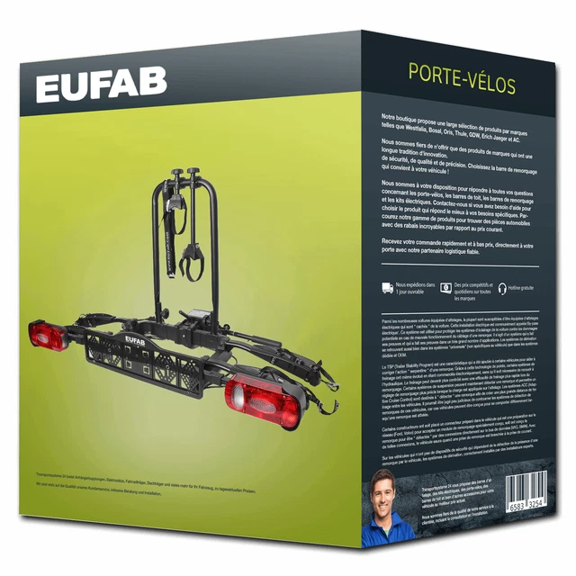Porte-velos Eufab Crow Plus - pour 2 velos, extensible a 3 velos