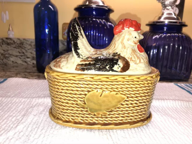 Vintage JAPAN Rossini Ceramic Lidded Chicken Hen on Nest - GRAVY BOAT