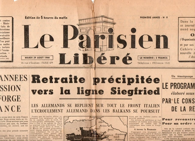 JOURNAL LE PARISIEN N°2 Et N°7 Août 1944 EUR 5,00 - PicClick FR