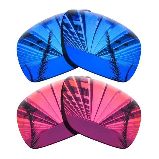2 Pairs Polarized Replacement Lens For-Oakley Dispatch 1-Purple Blue+Fuchsia Red