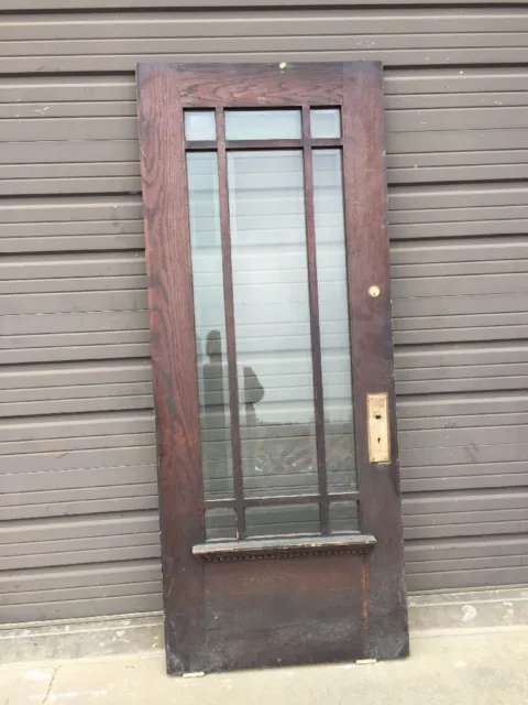 An 156 Antique Beveled Glass Oak townhouse Entrance Door 33 7/8 X83 5/8"