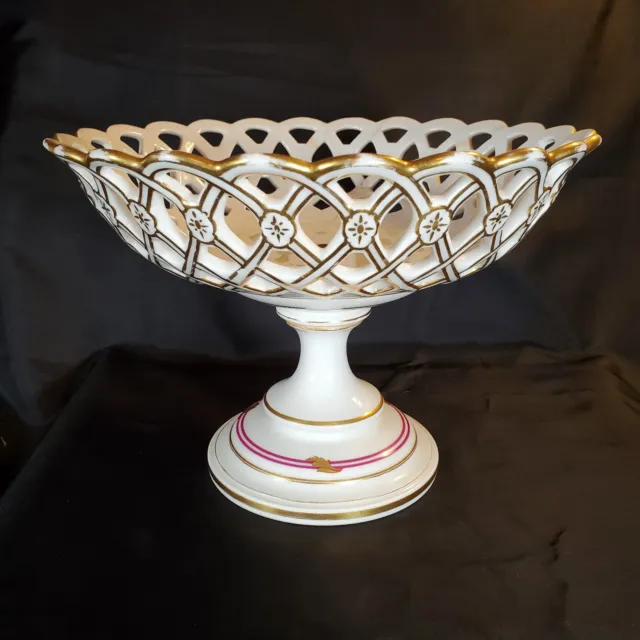 Antique Reticulated Basket Compote Porcelain in the Old Paris Style