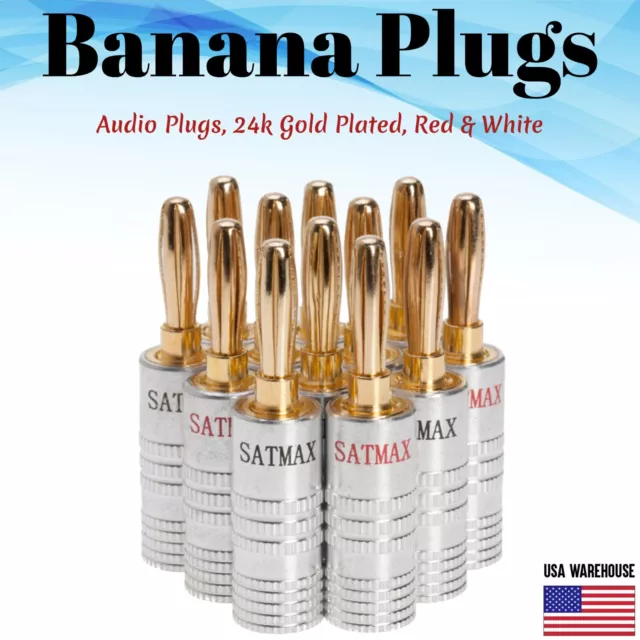 24K Gold Plated Audio Screw Banana Plug Speaker Wire Jack Connector Pack Lot