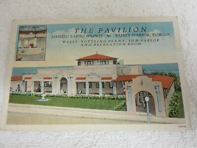 Vintage Florida Postcard  Safety Harbor 1930-40's The Pavilion at the Springs