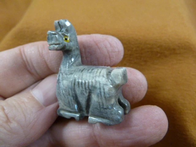 Y-LLA-SI-51) little baby gray LLAMA SOAPSTONE stone PERU FIGURINE I love llamas