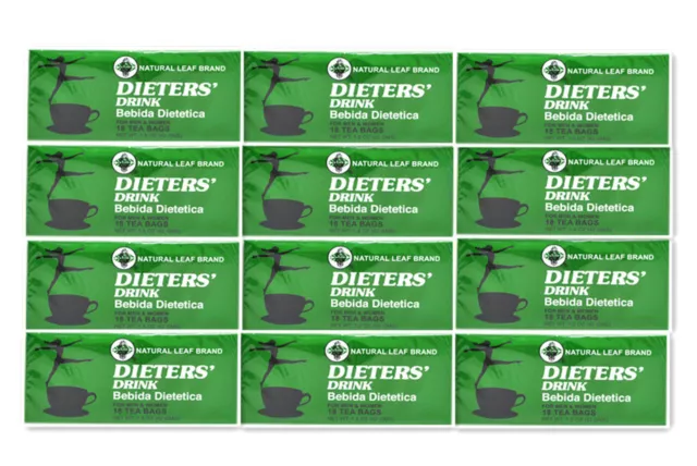 12 BOXES OF Dieters' Drink Bebida Dietetica Natural Leaf Brand Dieters 216 Bags