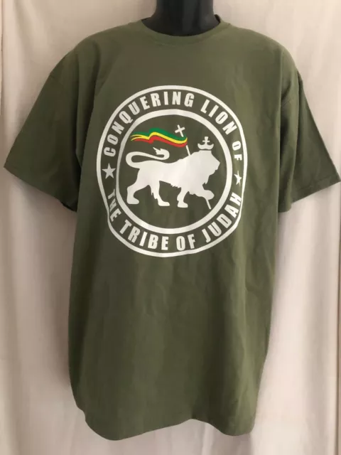 Conquering Lion Tribe Of Judah Rasta Roots Khaki Green T Shirt Exclusive Design