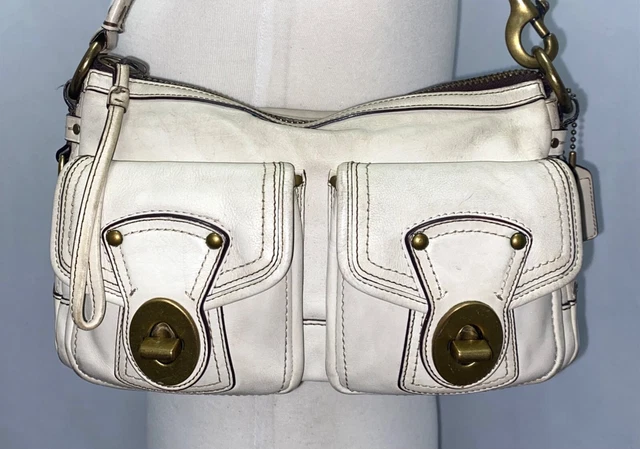 COACH 65th Anniversary Legacy Shoulder Ivory Leather Turn-Lock Purse Bag 10328